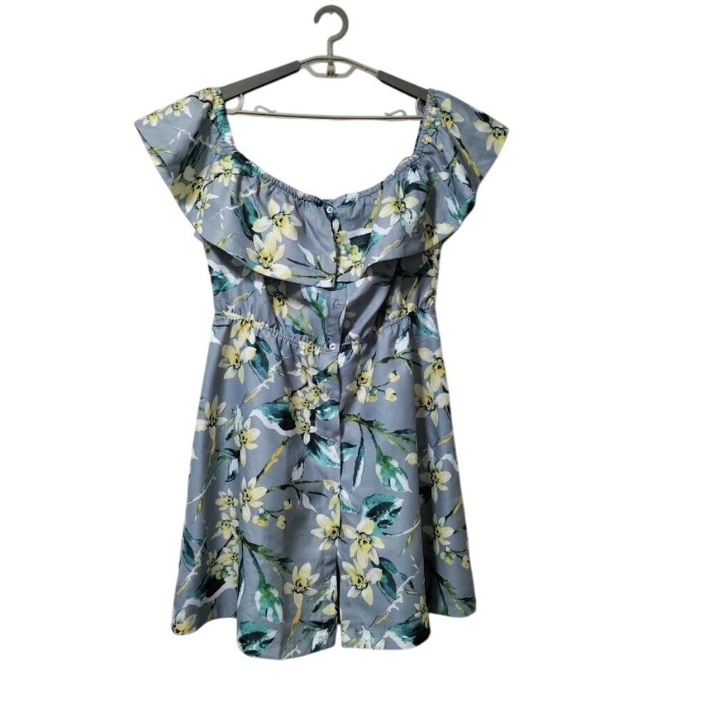 NWT J By JOA Off The Shoulder Ruffle Floral Print Mini Dress Blue Women's 2XL